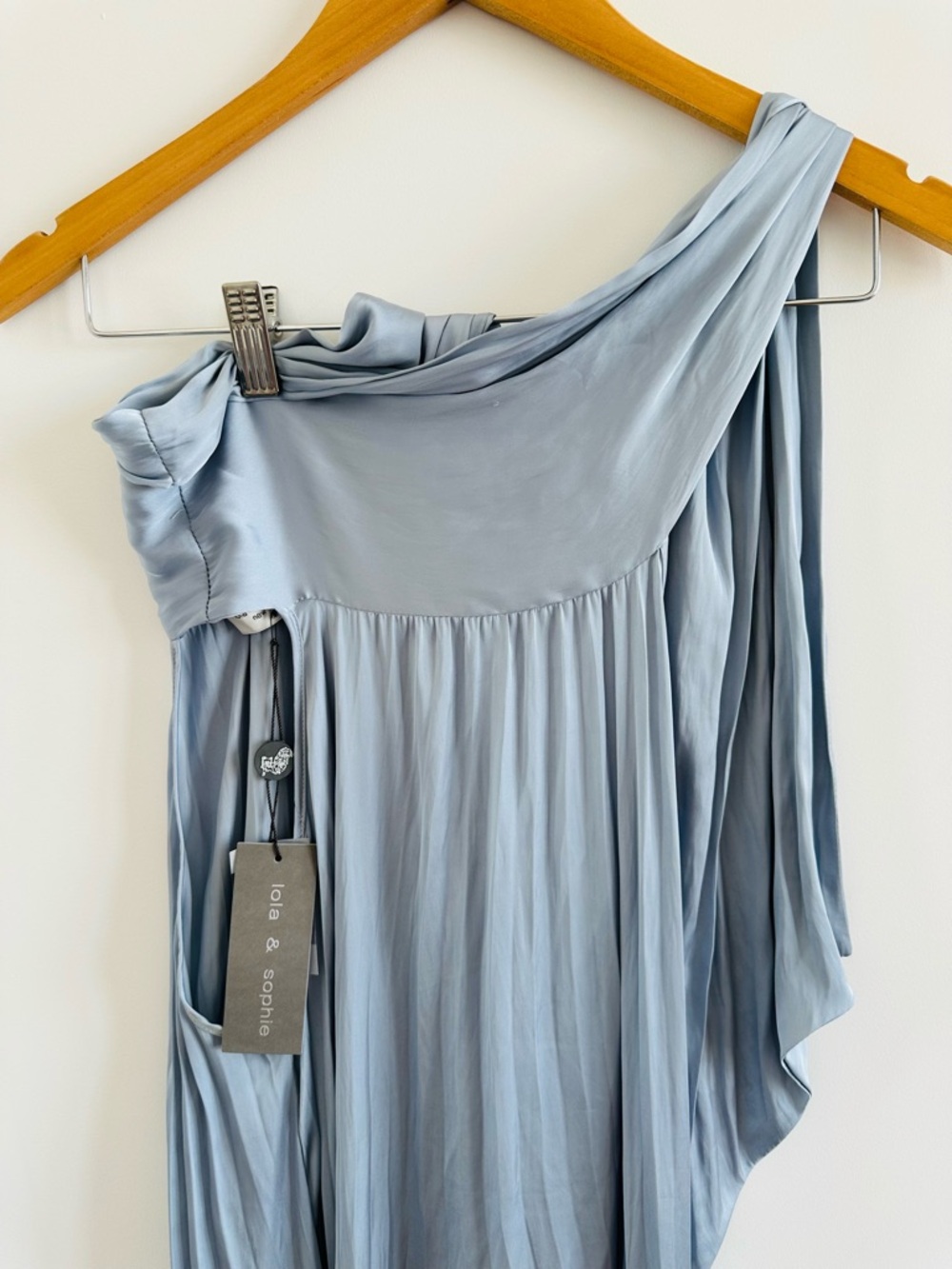 Lola & Sophie One-Shoulder Maxi Dress in Silk Feels Soft Steel Blue - Picture 4 of 4